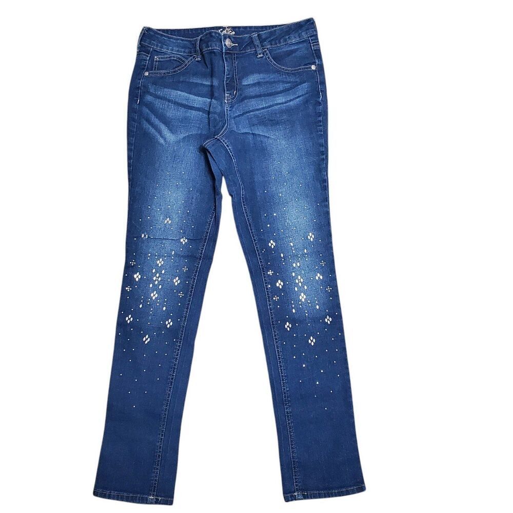 Justice Girls Plus Size 14.5 Simply Low Jeans Embellished Distressed Medium Wash